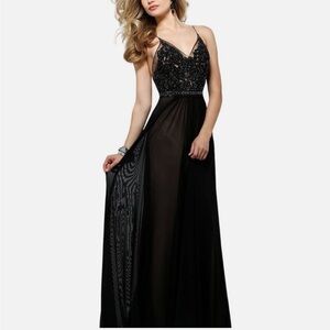 Faviana Black and Nude Beaded Chiffon Prom Dress